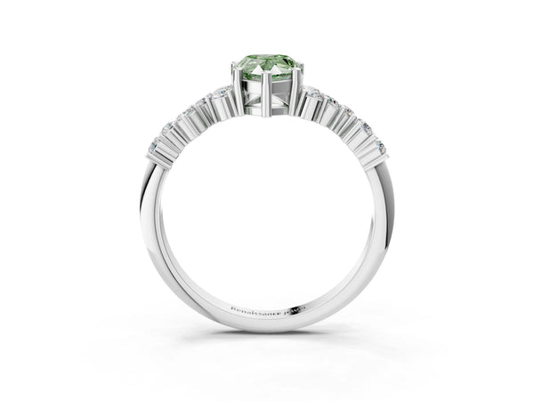 Platinum Fancy Green Pear Cut Diamond Cluster Pavé Band with Four-Prong Setting