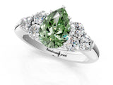 White gold Fancy Green Pear  Cut Diamond Cluster Ring with Round Accent Stones and Prong Setting on a Classic Band_51