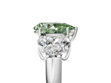 White gold Fancy Green Pear  Cut Diamond Cluster Ring with Round Accent Stones and Prong Setting on a Classic Band_55