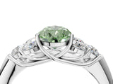 White gold Fancy Green Pear  Cut Diamond Cluster Ring with Round Accent Stones and Prong Setting on a Classic Band_55