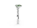 White gold Fancy Green Pear Cut Diamond Cluster Side Stone Solitaire Ring with Prong Setting_95