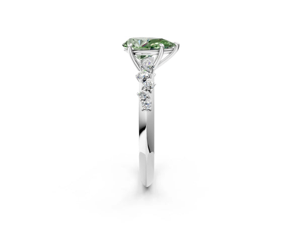 Platinum Pear-Shaped Graduated Cluster Engagement Ring Setting for Fancy Green Center