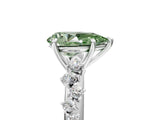 White gold Fancy Green Pear Cut Diamond Cluster Side Stone Solitaire Ring with Prong Setting_95