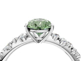 White gold Fancy Green Pear Cut Diamond Cluster Side Stone Solitaire Ring with Prong Setting_97