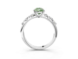 White gold Fancy Green Pear Cut Diamond Cluster Side Stone Solitaire Ring with Prong Setting_97
