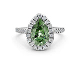 White gold Fancy Green Pear Cut Diamond Cushion Halo Ring with Pavé Band_12