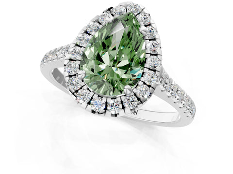 White gold Fancy Green Pear Cut Diamond Cushion Halo Ring with Pavé Band_13