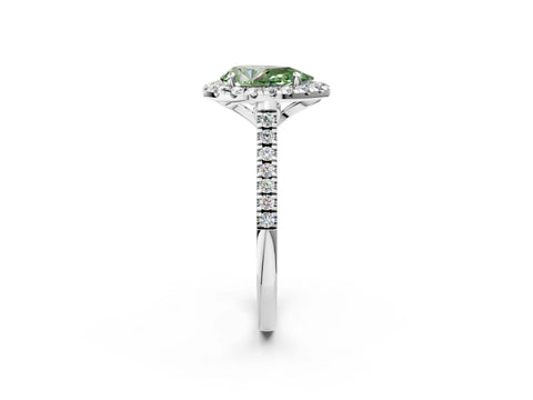 White gold Fancy Green Pear Cut Diamond Cushion Halo Ring with Pavé Band_14
