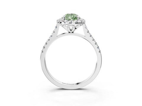 White gold Fancy Green Pear Cut Diamond Cushion Halo Ring with Pavé Band_15