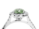 White gold Fancy Green Pear Cut Diamond Cushion Halo Ring with Pavé Band_16