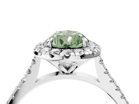 White gold Fancy Green Pear Cut Diamond Cushion Halo Ring with Pavé Band_16