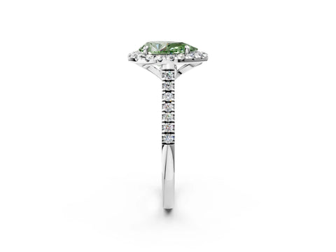 White gold Fancy Green Pear Cut Diamond Cushion Halo Ring with Pavé Band_2