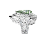 White gold Fancy Green Pear Cut Diamond Double Halo Ring with Pavé Band and Prong Setting_101