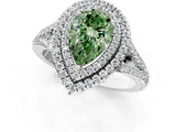 White gold Fancy Green Pear Cut Diamond Double Halo Ring with Pavé Band and Prong Setting_102