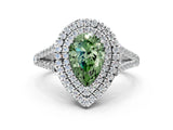 White gold Fancy Green Pear Cut Diamond Double Halo Ring with Pavé Band and Prong Setting_96