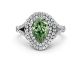White gold Fancy Green Pear Cut Diamond Double Halo Ring with Split Shank and Prong Setting_27