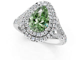 White gold Fancy Green Pear Cut Diamond Double Halo Ring with Split Shank and Prong Setting_28