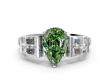 White gold Fancy Green Pear Cut Diamond Engagement Ring with Baguette Side Stones and Channel Set Band_32
