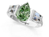 White gold Fancy Green Pear Cut Diamond Engagement Ring with Baguette Side Stones and Channel Set Band_33