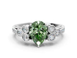 White gold Fancy Green Pear  Cut Diamond Engagement Ring with Bezel Set Round Side Stones and Prong Setting_49