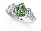 White gold Fancy Green Pear  Cut Diamond Engagement Ring with Bezel Set Round Side Stones and Prong Setting_50