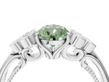 White gold Fancy Green Pear  Cut Diamond Engagement Ring with Bezel Set Round Side Stones and Prong Setting_53