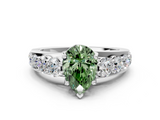 White gold Fancy Green Pear  Cut Diamond Engagement Ring with Pavé Band and Four-Prong Setting_3