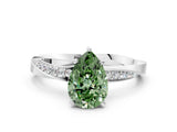 White gold Fancy Green Pear Cut Diamond Engagement Ring with Side Stone Accents and Four-Prong Setting_12