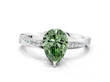 White gold Fancy Green Pear Cut Diamond Engagement Ring with Side Stone Accents and Four-Prong Setting_48