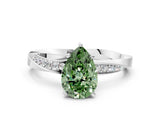 White gold Fancy Green Pear Cut Diamond Engagement Ring with Side Stone Accents and Four-Prong Setting_72