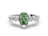 White gold Fancy Green Pear  Cut Diamond Five-Stone Prong Set White Gold Ring_32