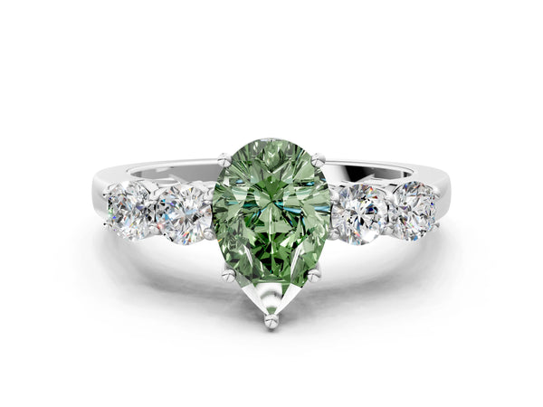 White gold Fancy Green Pear  Cut Diamond Five-Stone Prong Set White Gold Ring