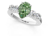 White gold Fancy Green Pear  Cut Diamond Five-Stone Prong Set White Gold Ring_33