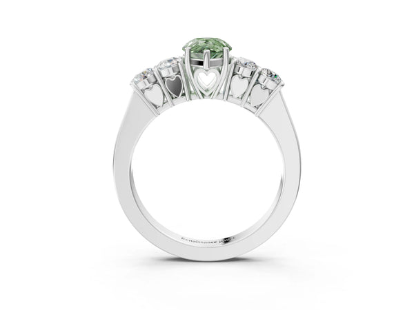White gold Fancy Green Pear  Cut Diamond Five-Stone Prong Set White Gold Ring