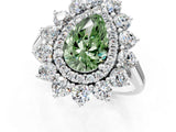 White gold Fancy Green Pear Cut Diamond Floral Double Halo Engagement Ring with Prong Setting_13