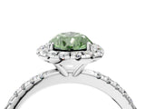 White gold Fancy Green Pear  Cut Diamond Floral Halo Engagement Ring with Pavé Band and Prong Setting_53