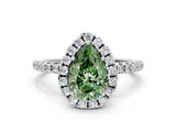 White gold Fancy Green Pear  Cut Diamond Floral Halo Engagement Ring with Pavé Band and Prong Setting_57