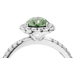 White gold Fancy Green Pear  Cut Diamond Floral Halo Engagement Ring with Pavé Band and Prong Setting_59