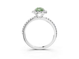 White gold Fancy Green Pear  Cut Diamond Floral Halo Engagement Ring with Pavé Band and Prong Setting_60