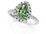White gold Fancy Green Pear  Cut Diamond Floral Halo Engagement Ring with Pavé Band and Prong Setting_62
