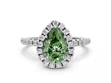 White gold Fancy Green Pear  Cut Diamond Floral Halo Engagement Ring with Pavé Band and Prong Setting_69