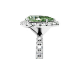 White gold Fancy Green Pear  Cut Diamond Floral Halo Engagement Ring with Pavé Band and Prong Setting_78