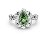 White gold Fancy Green Pear  Cut Diamond Floral Halo Engagement Ring with Shared Prong Setting 1