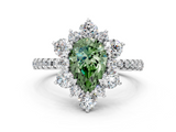 White gold Fancy Green Pear  Cut Diamond Floral Halo Pave Band with Prong Setting_37
