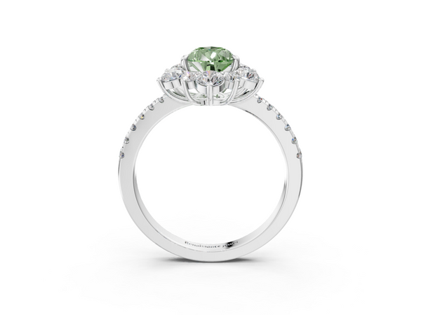 Platinum Fancy Green Pear  Cut Diamond Floral Halo Pave Band with Prong Setting