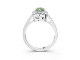 White gold Fancy Green Pear Cut Diamond Floral Halo Ring with Pavé Band and Prong Setting_10