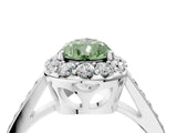 White gold Fancy Green Pear Cut Diamond Floral Halo Ring with Pavé Band and Prong Setting_11