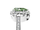 White gold Fancy Green Pear Cut Diamond Floral Halo Ring with Pavé Band and Prong Setting_12