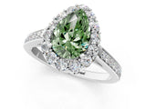 White gold Fancy Green Pear Cut Diamond Floral Halo Ring with Pavé Band and Prong Setting_8