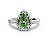 White gold Fancy Green Pear Cut Diamond Halo Engagement Ring with Pavé Band and Prong Setting_39